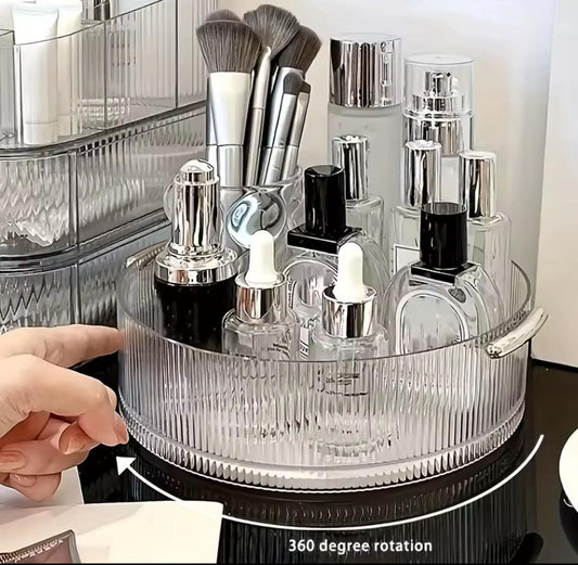 Ribbed acrylic lazy Susan/cosmetic organizer