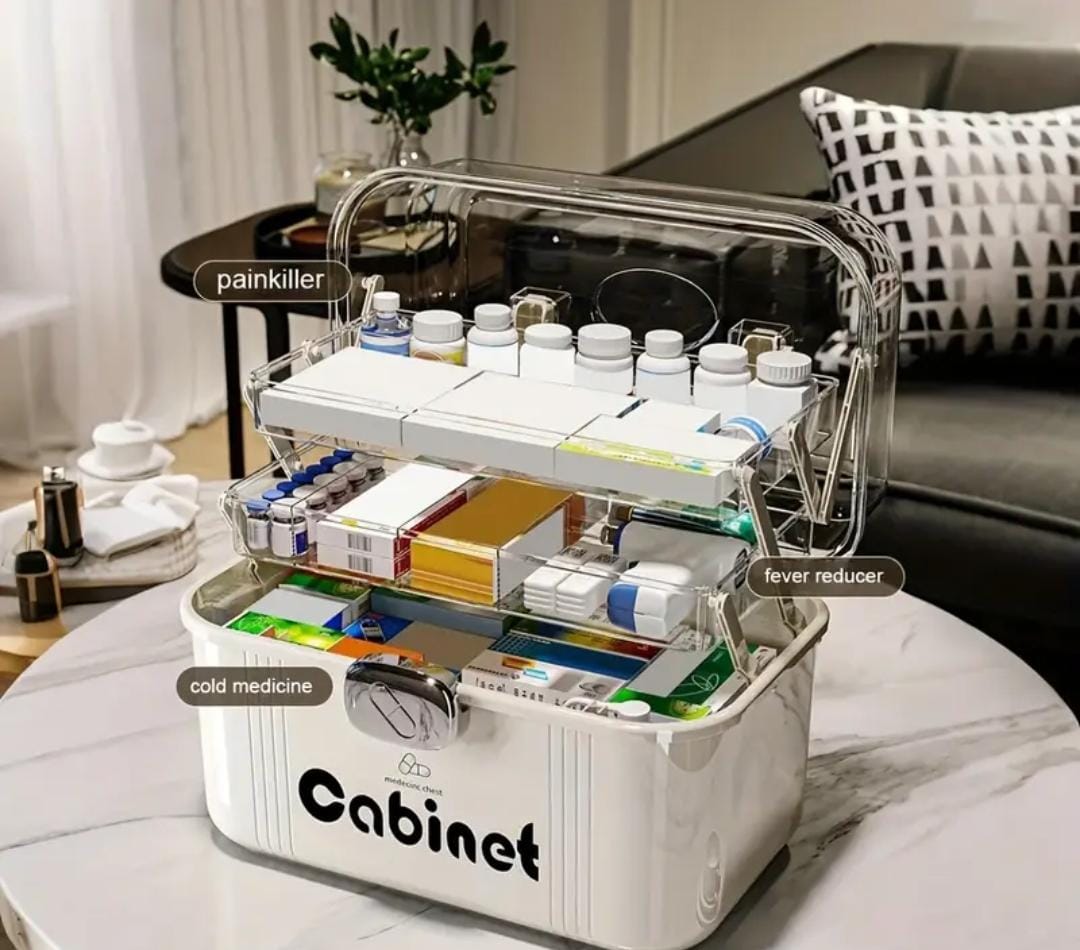 3 layered portable medicine storage box