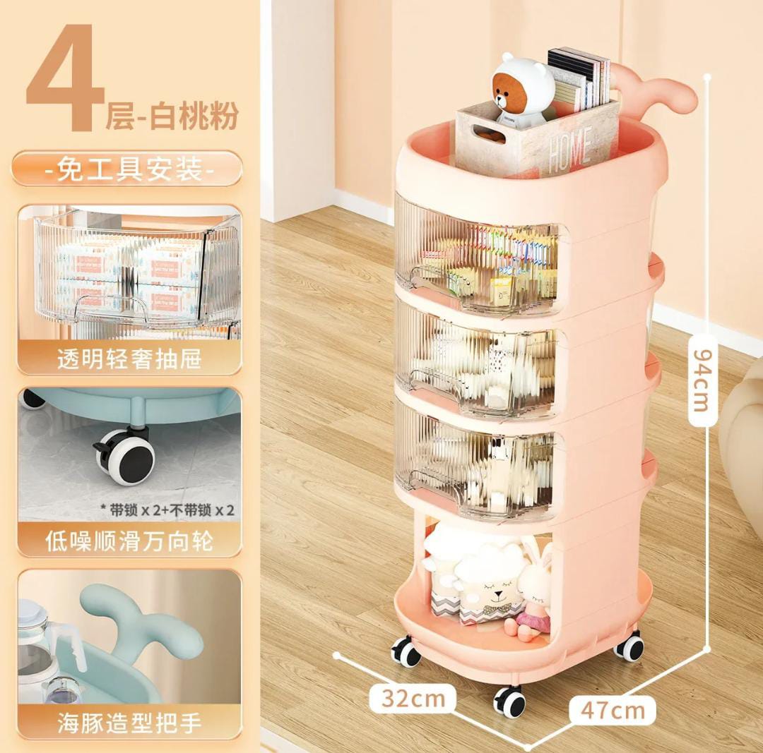 Big Multiple purposes 4 Tier organizer trolley with wheels DIY Assembling