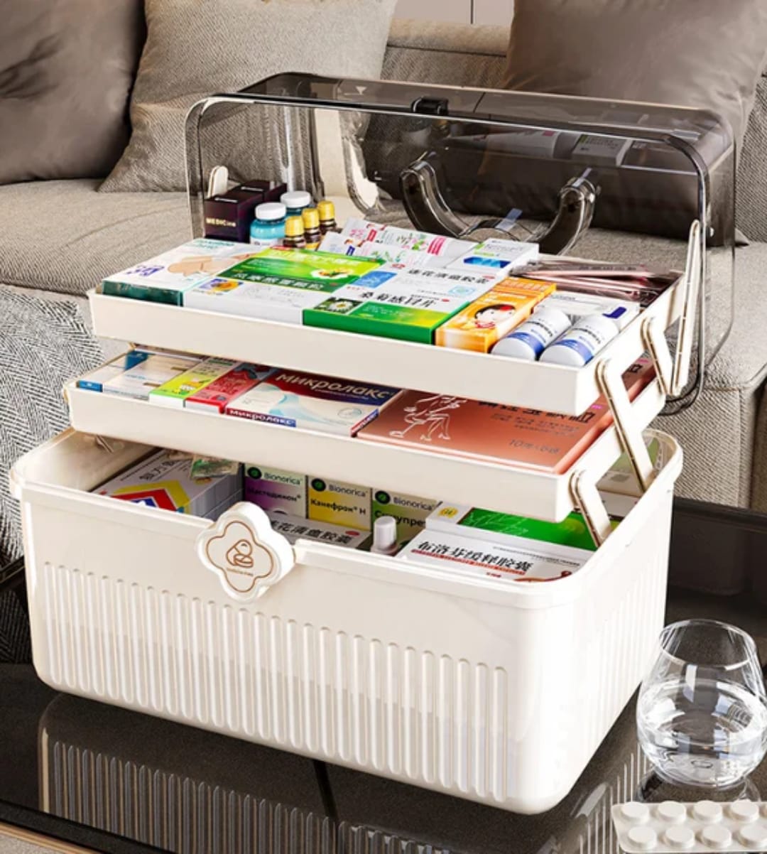 3 layered portable medicine storage box