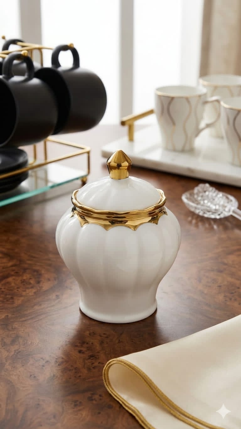 Pumpkin white and gold sugar dish