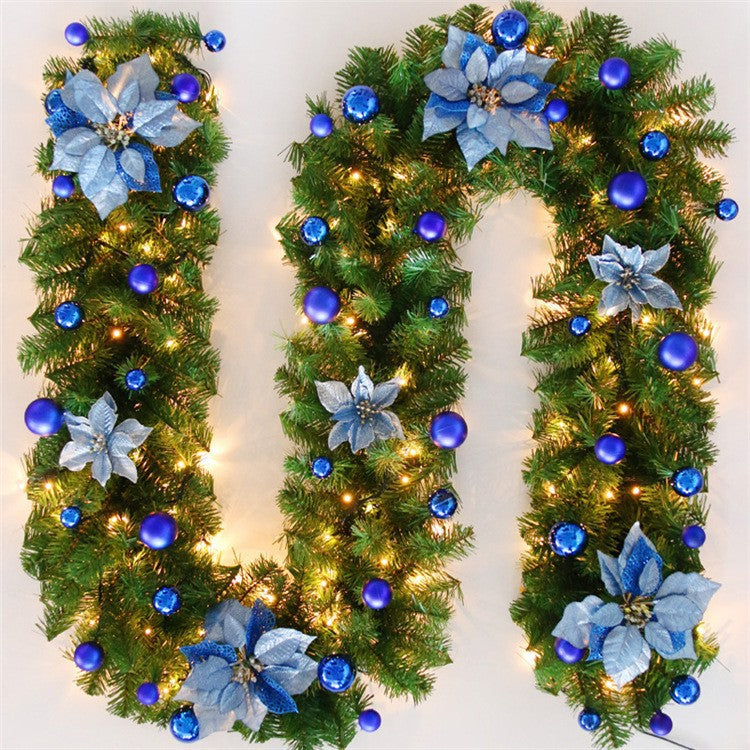 Christmas Garland with flower decoration, balls and LED light