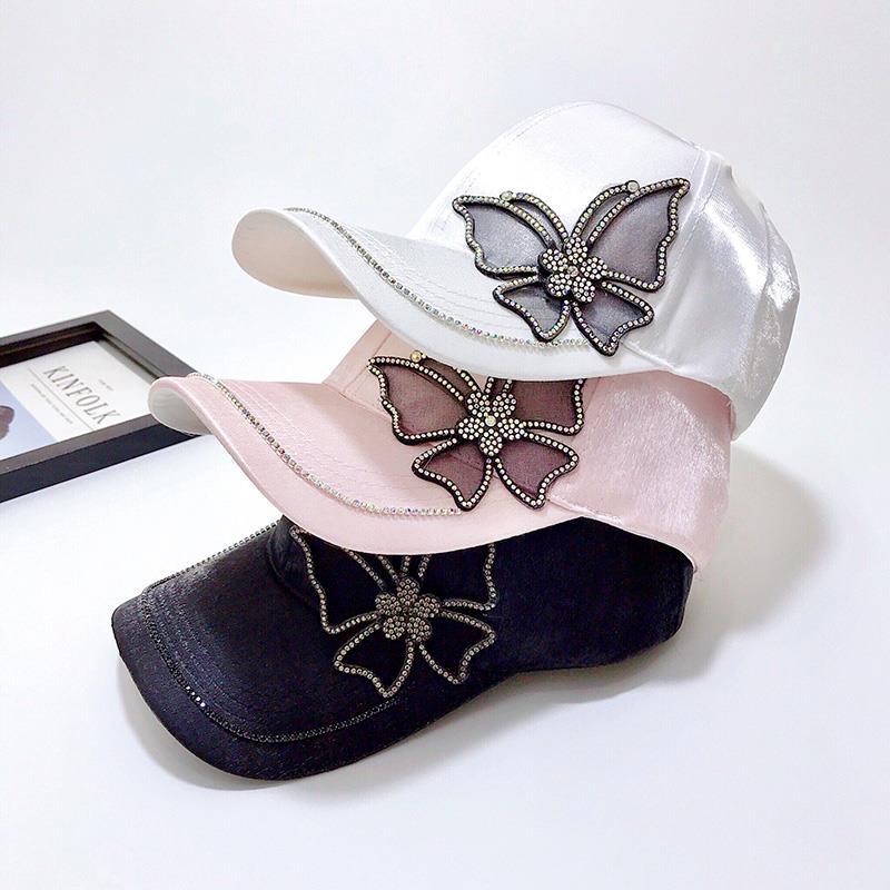 Shiny Rhinestone Butterfly Embroidery Women Baseball Cap