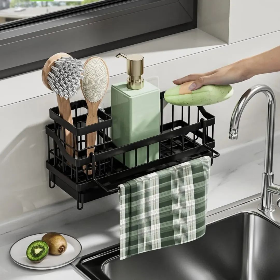 Sink Caddy with Water Draining Tray/Multifunctional Sink Sponge Detergent storage Rack