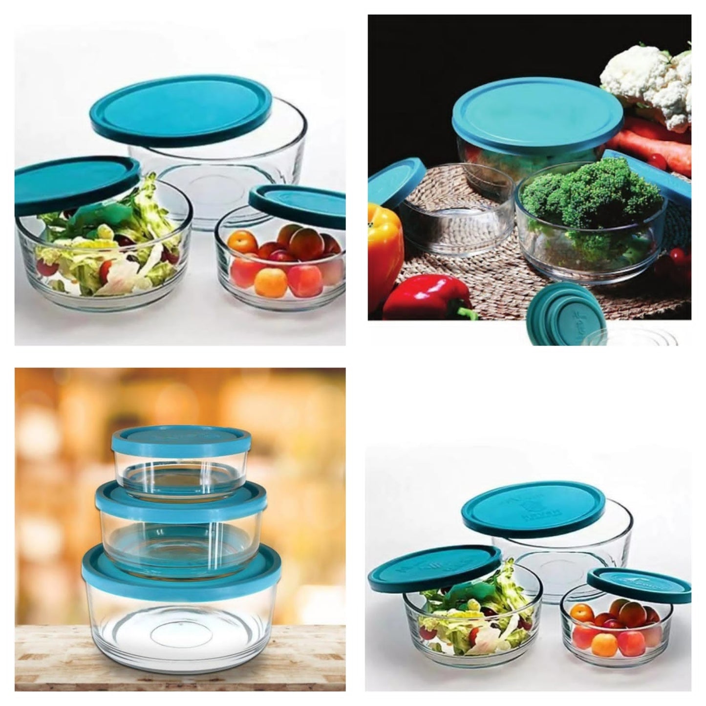 Glass food container with flexible lids