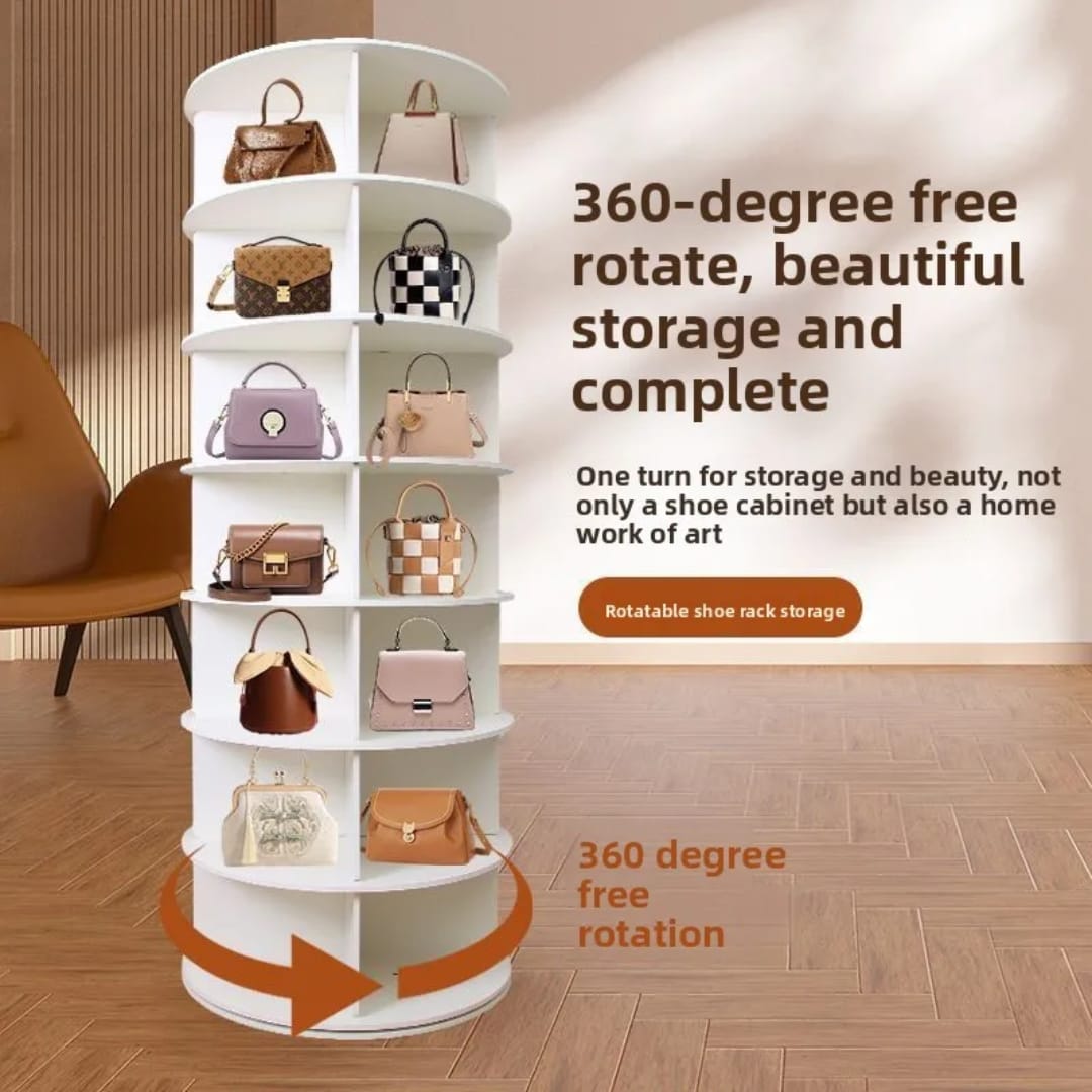 Smart Intelligent Full-Height 360 Degree 7 layer Rotating DIY Wood shoe Rack cabinet ,decor stand,hand bag rack