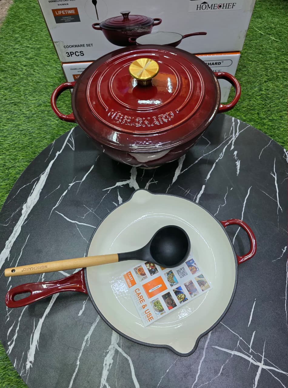 3 pcs Set Enamel Cast iron cooking pots