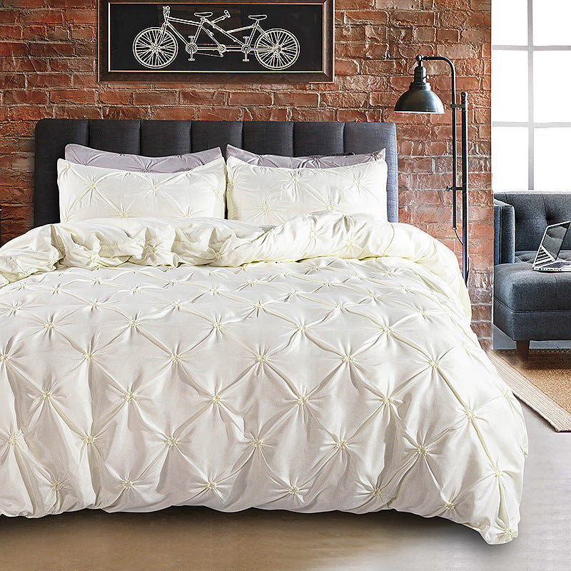 3 pcs Pinch Pleat Cross Pintuck Duvet cover set
