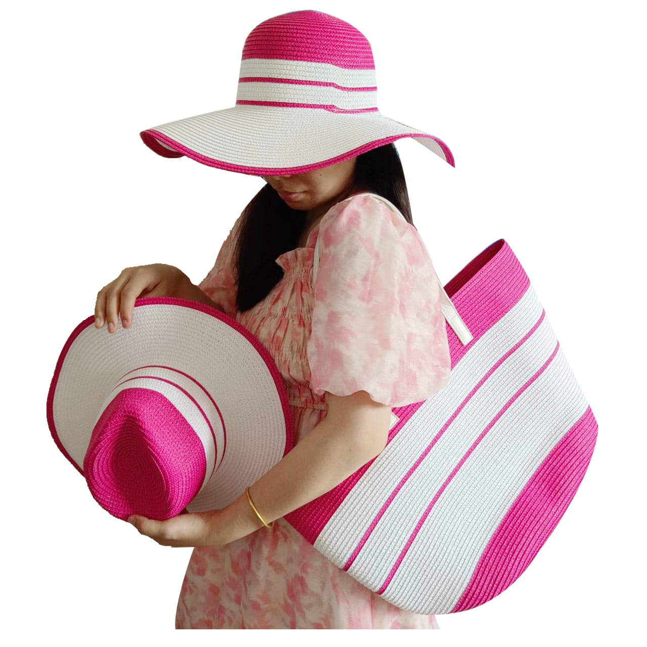 Summer Straw Woven Beach Bag and Hat