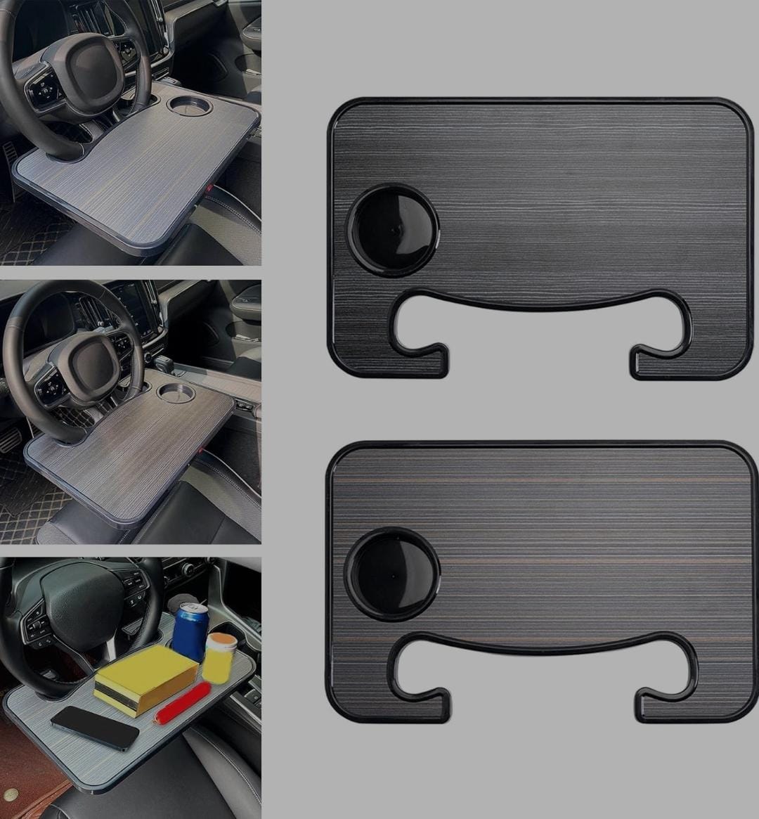 Wooden slotted steering wheel table tray