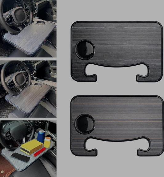 Wooden slotted steering wheel table tray