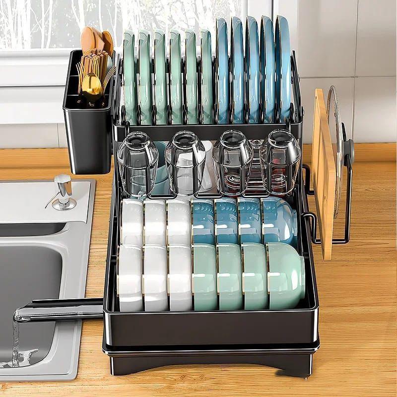 2 Tier Foldable Dish Drying Rack with Drip