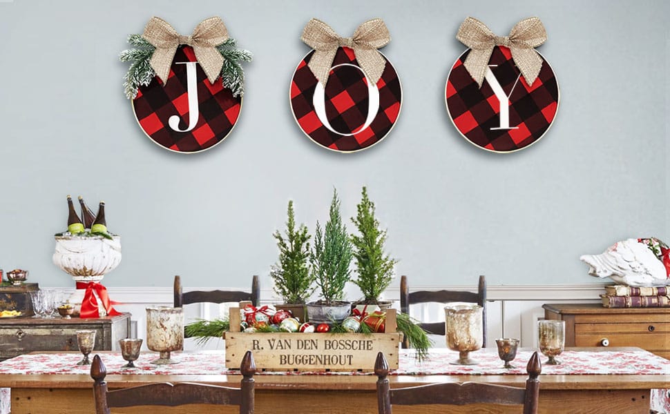 Christmas Wreaths Joy Sign Buffalo Plaid Xmas Wreath