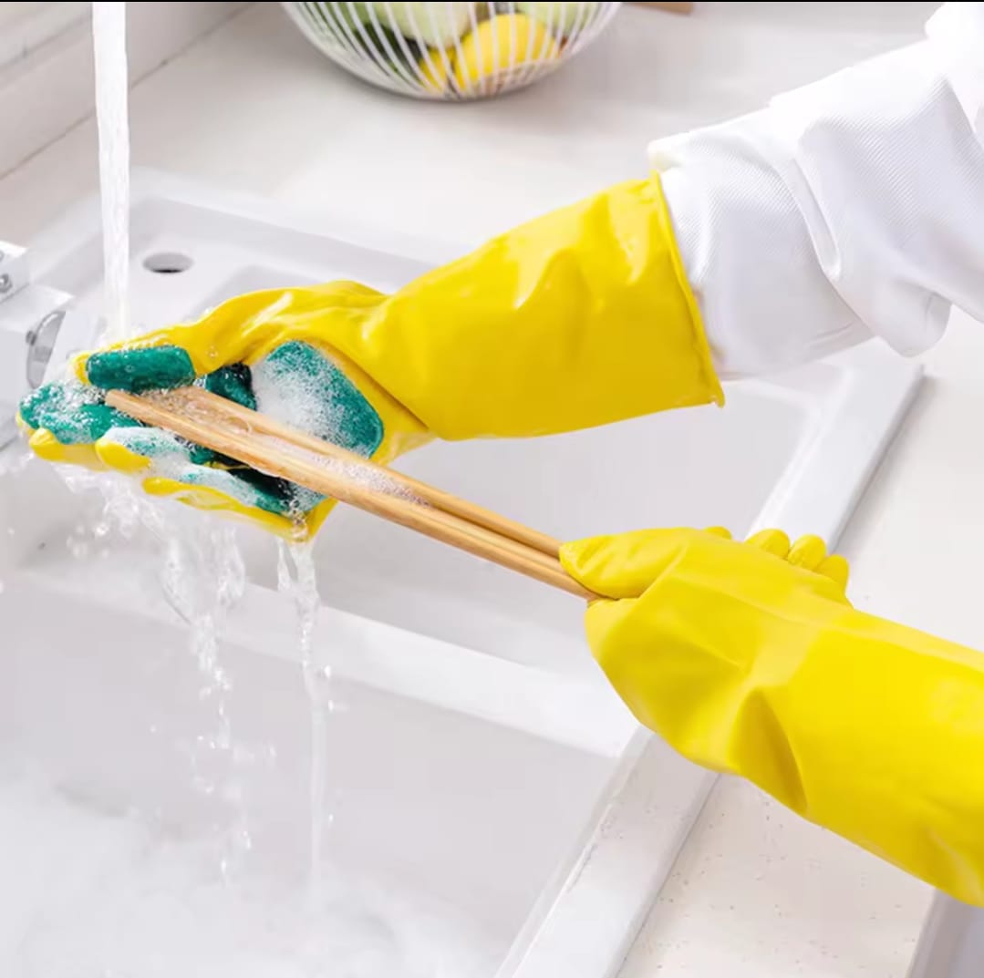Latex Dishwashing/ Cleaning Gloves with Scouring Pads