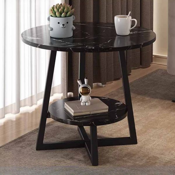 2 layer round 3 legged metal frame table