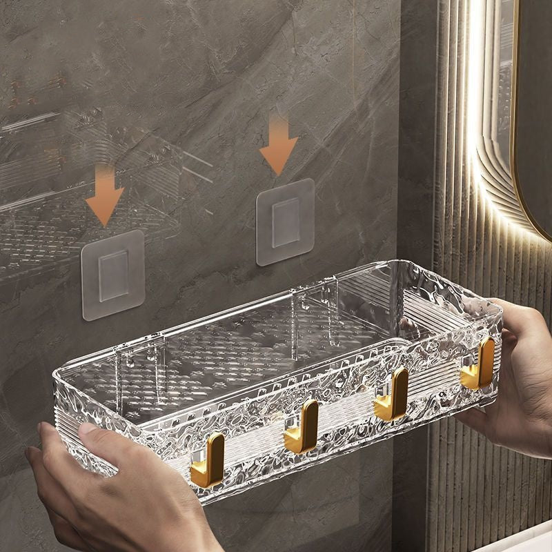 Acrylic Wave Patterned Storage Shelf with gold colored hooks