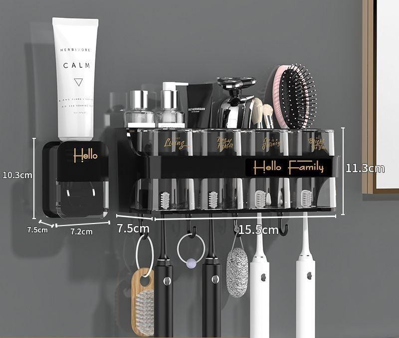 Family branded wall mounted toothbrush toothpaste dispenser