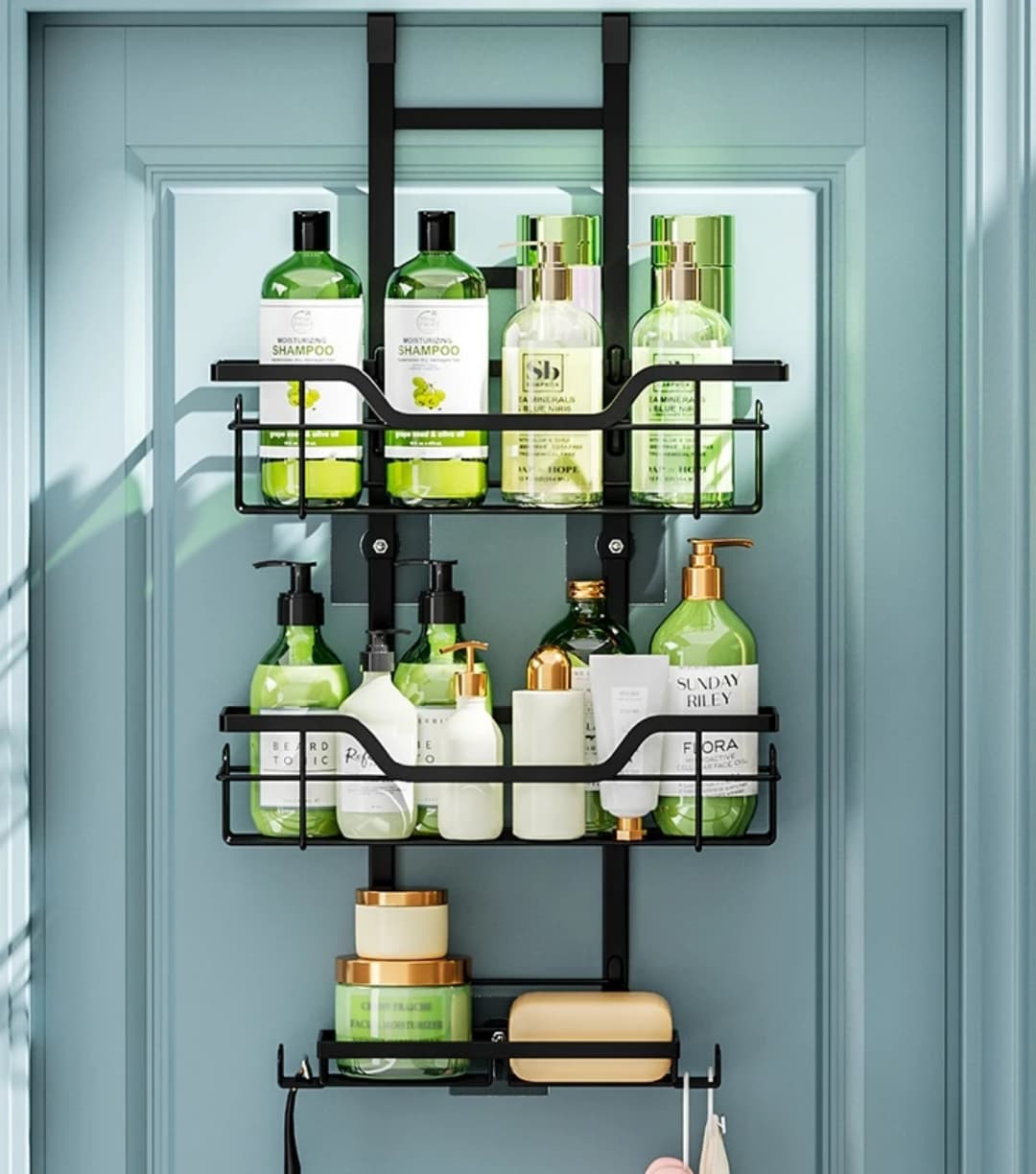 Drill-Free Bathroom Shelf Over Door Hanging Organizer