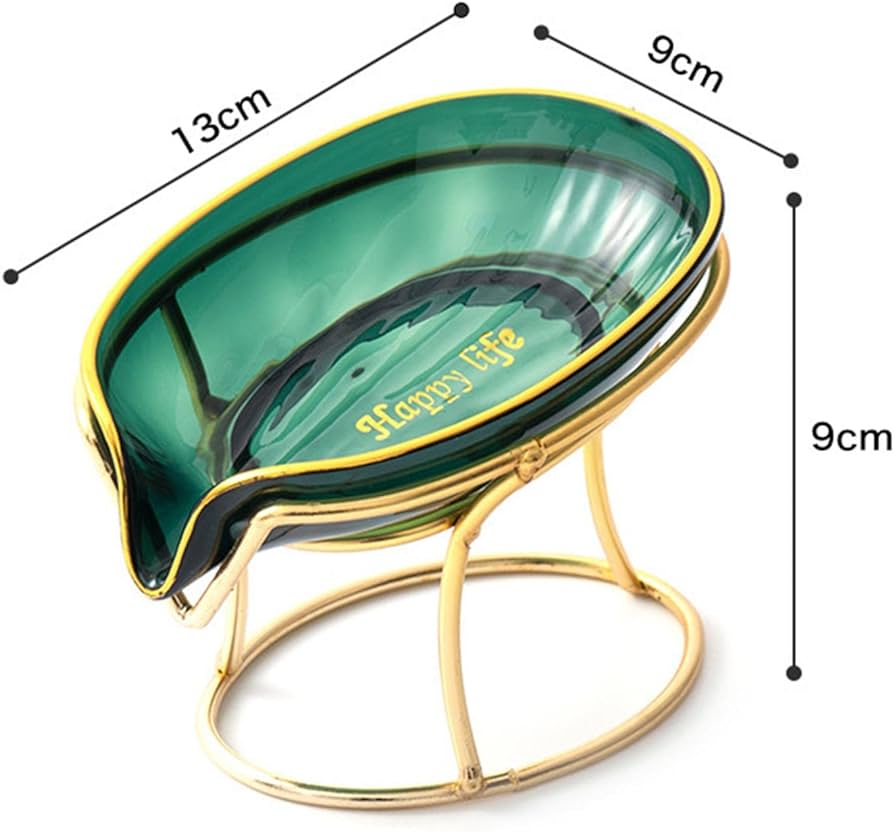 Happy life 45 degree slanted self draining soap dish with a golden stand