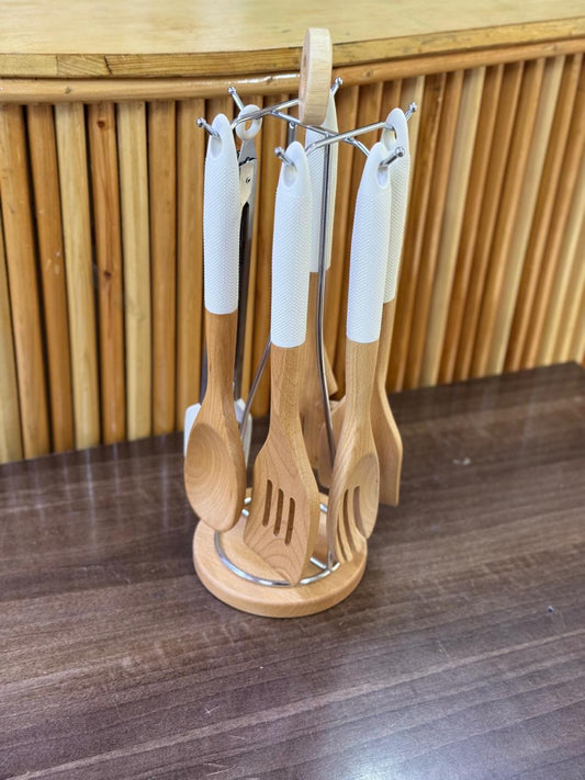 6pcs  premium bamboo spoon set with stand