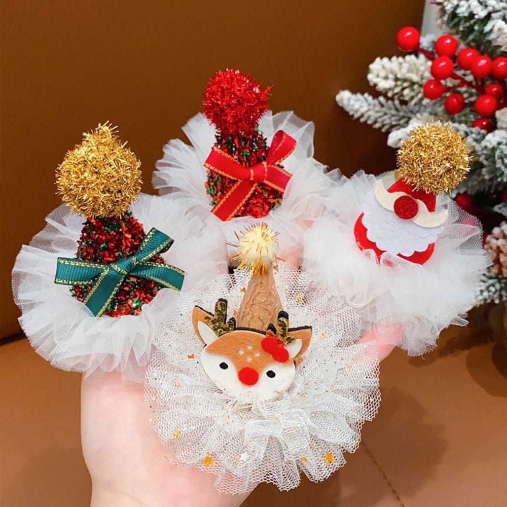 Merry Christmas Decor Christmas Hairpin Sequin Bowknot Children Deer antler Hair Clip Snowflake Plush Christmas Hat Headband