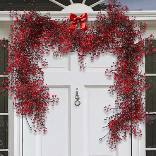 *1.8m Artificial Hanging Plants Garland Plastic Red Ferns Fake Ivy Plant for Christmas Home Table Party Garden Decorations