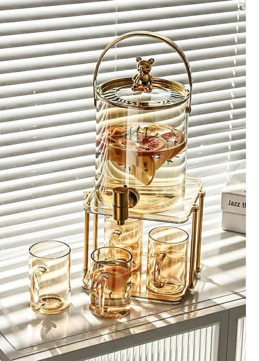 3.6L Luxury Glass Cold Water Jug with Faucet Bucket Set
