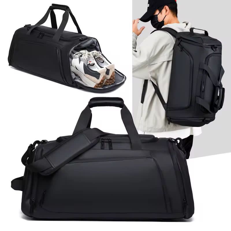 Waterproof Duffel Bag with Shoe Compartment & Backpack Straps