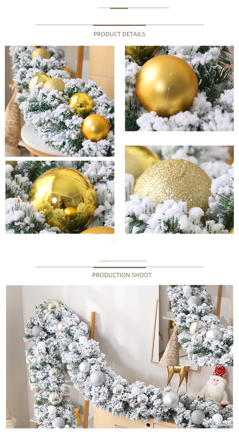 2.7M Christmas Pine Garland Snow Flocking Falling Cedar Rattan Artificial Greenery