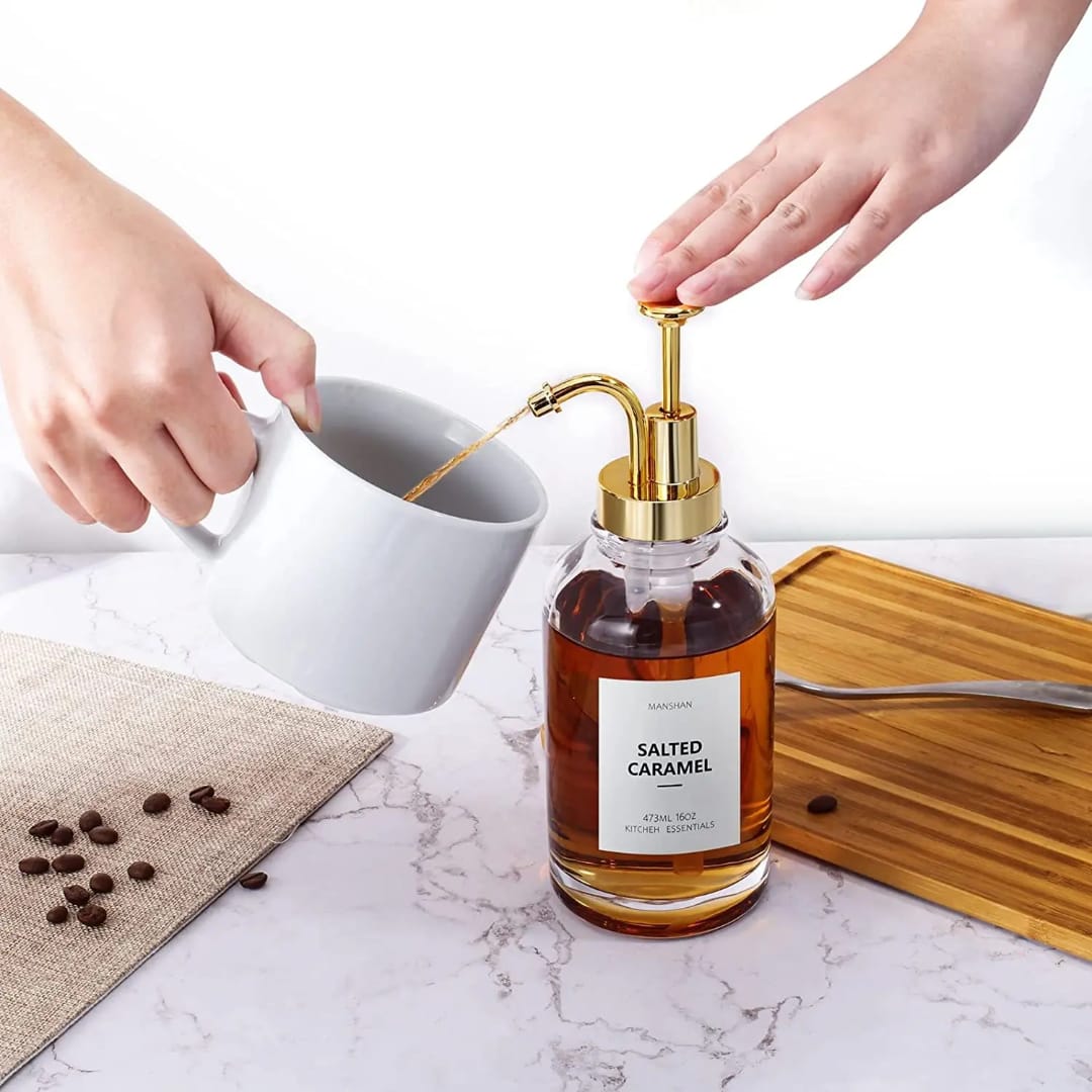 Coffee Syrup Dispenser Bottles - Elegant Glass Pump Bottles for Cafes & Home Use