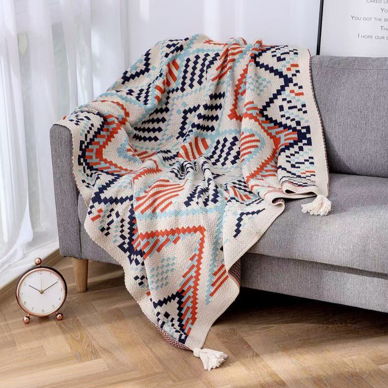 NORDIC SOFA COVER COTTON - Knitted WITH TASSELS END