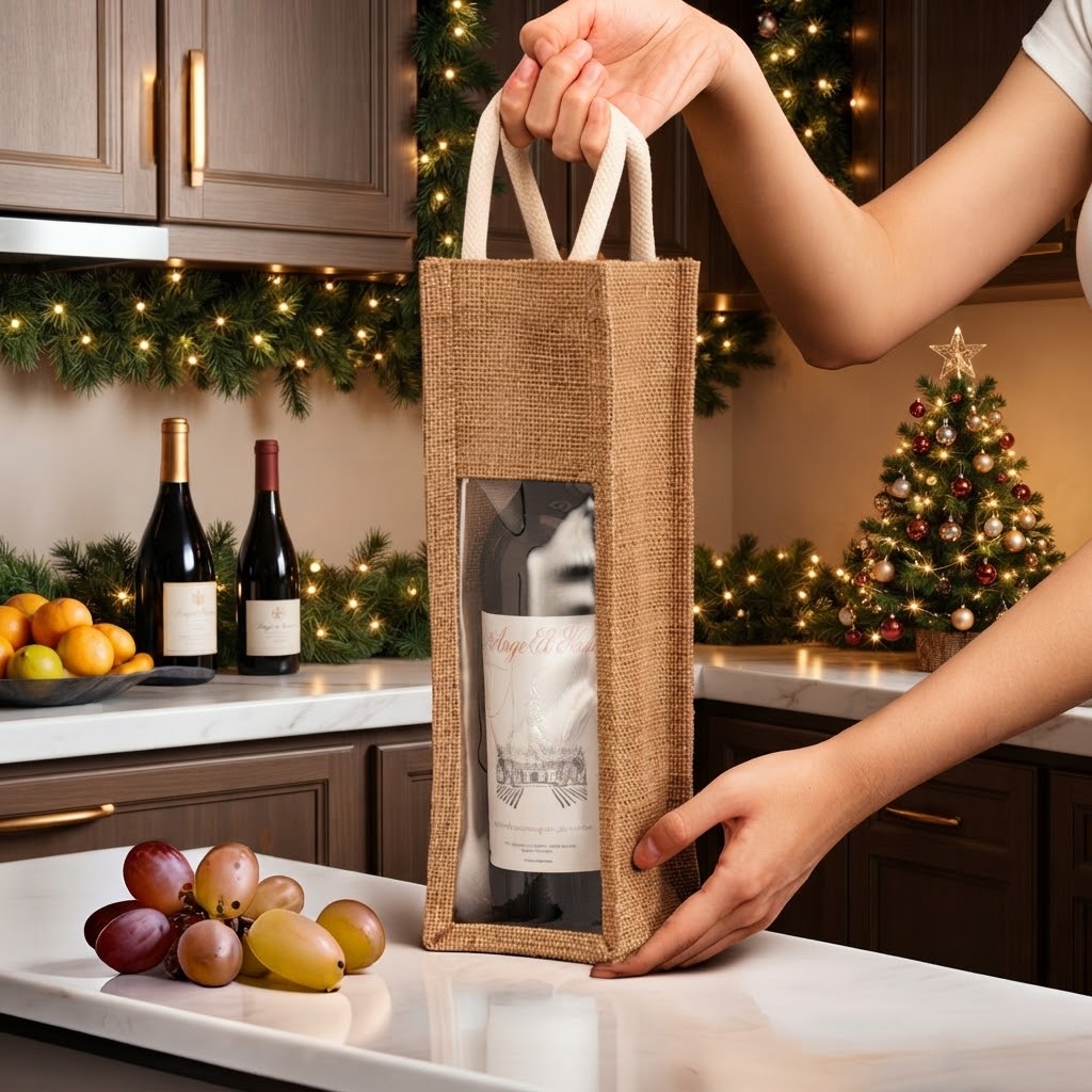 Rustic Christmas Jute Rope Wine Bottle Bags