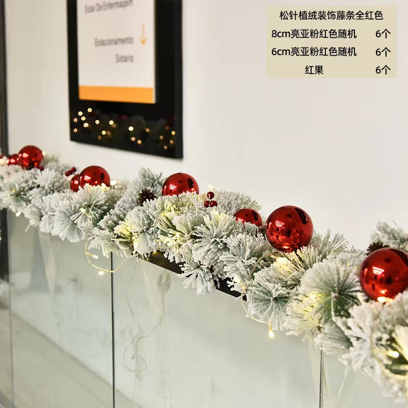 2.7M Christmas Pine Garland Snow Flocking with decorations and lighting