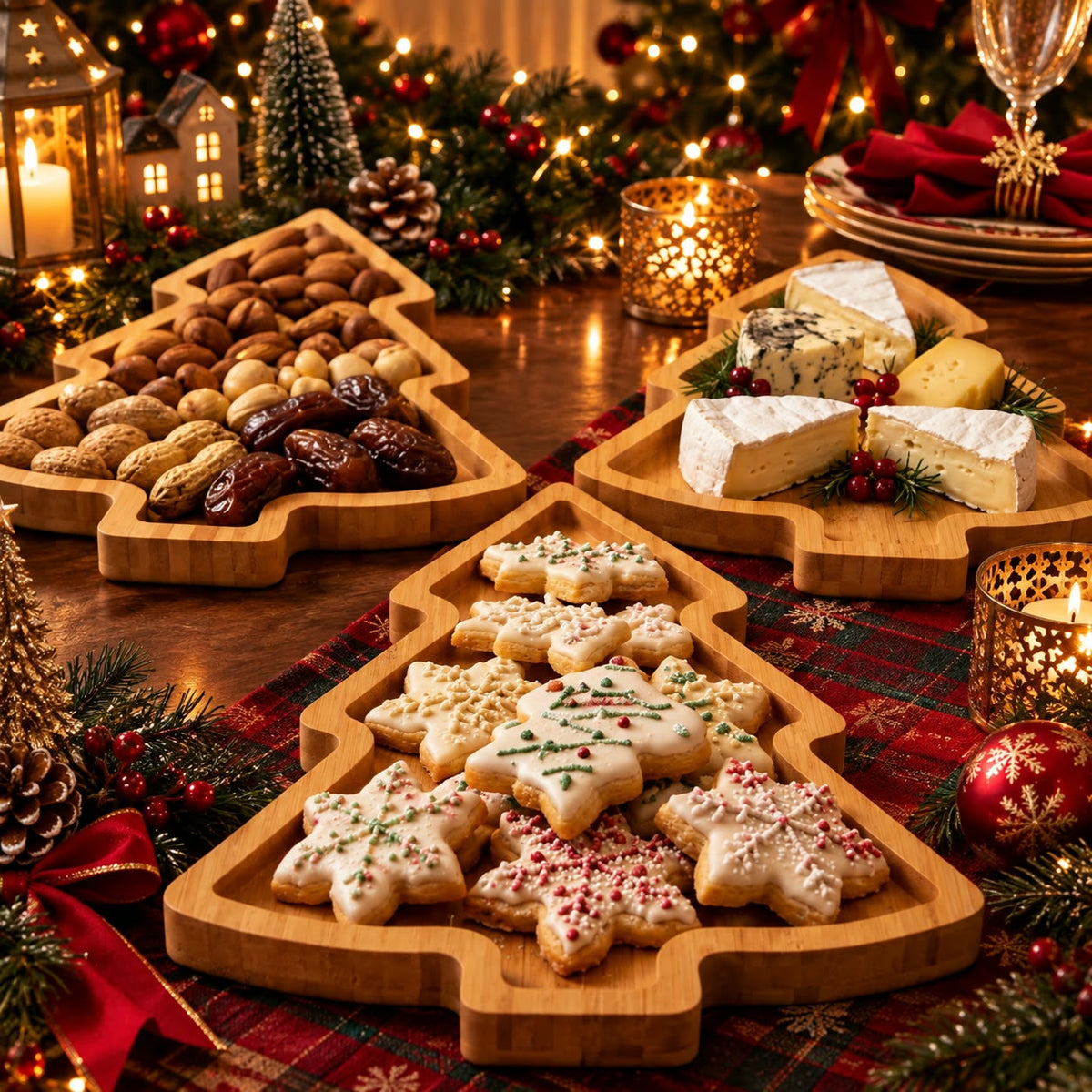 3Pc Wooden Christmas Trays | Christmas Bamboo Dessert board
