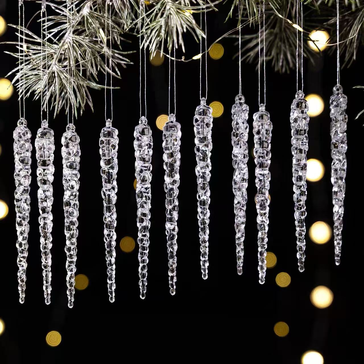 Set of 12 Crystal Clear Icicle Ornaments