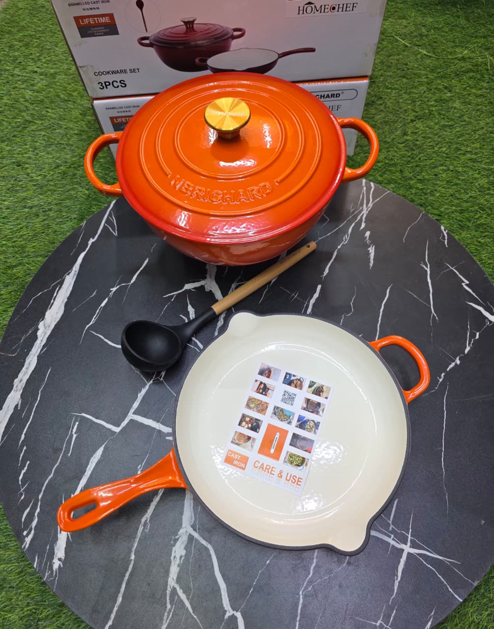 3 pcs Set Enamel Cast iron cooking pots