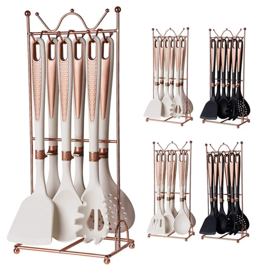 7pcs High Quality Silicon Kitchen eate set with storage Rack.