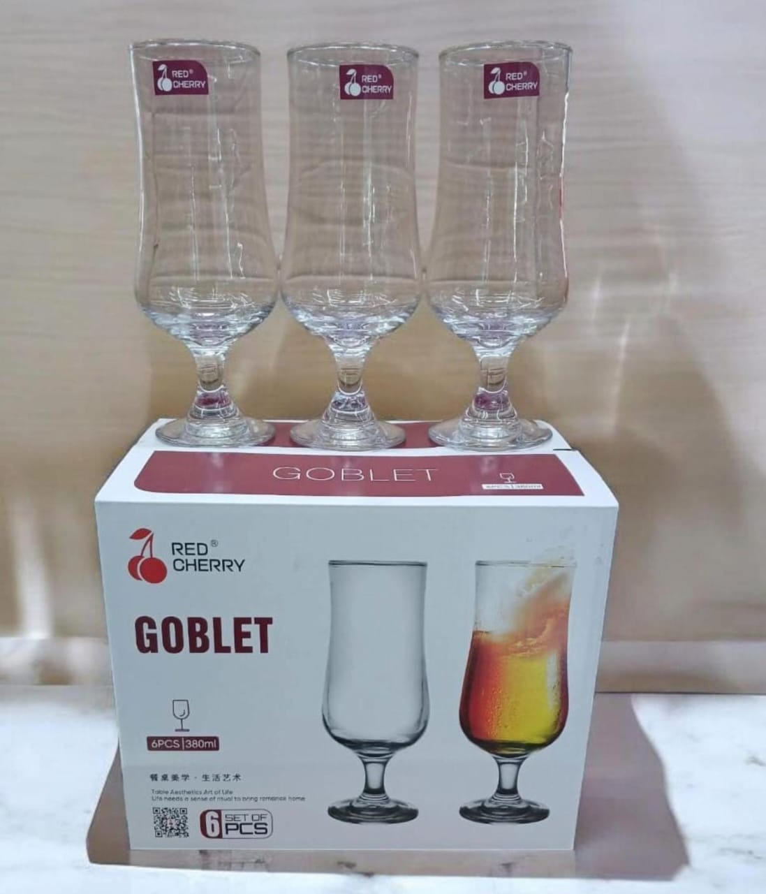 380ml Red cherry Hurricane glasses