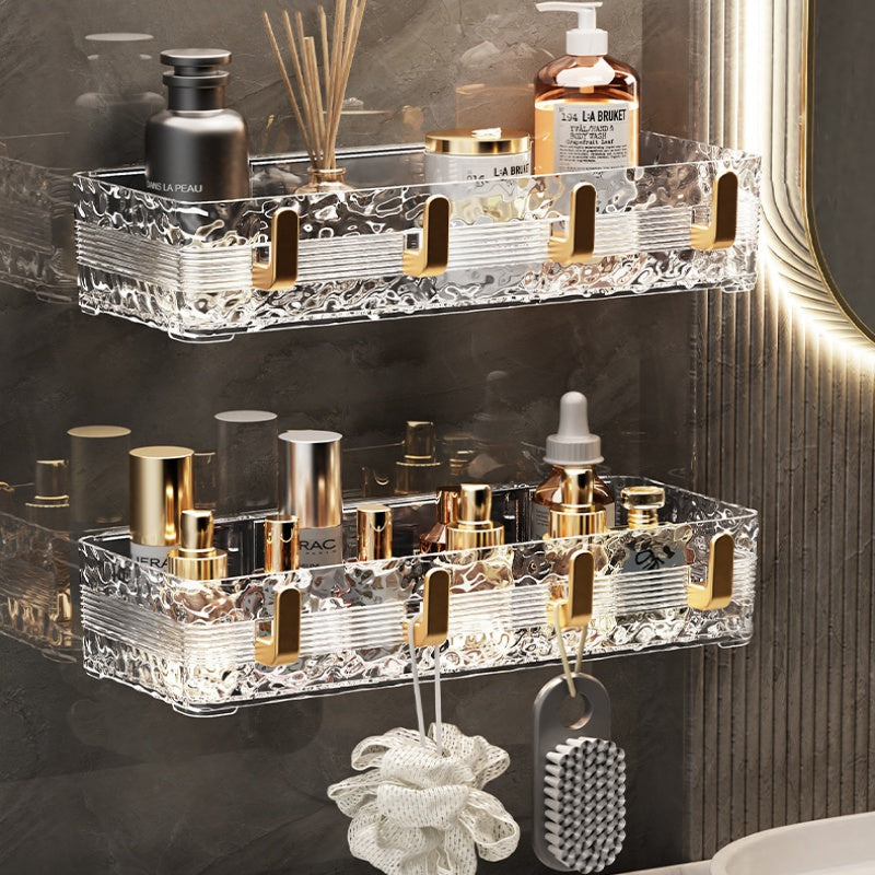 Acrylic Wave Patterned Storage Shelf with gold colored hooks