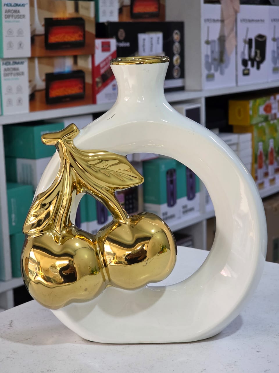 Modern Ceramic vase with Golden Cherry Design*