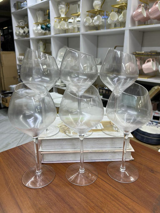 6 pcs big slanted clear wine glasses