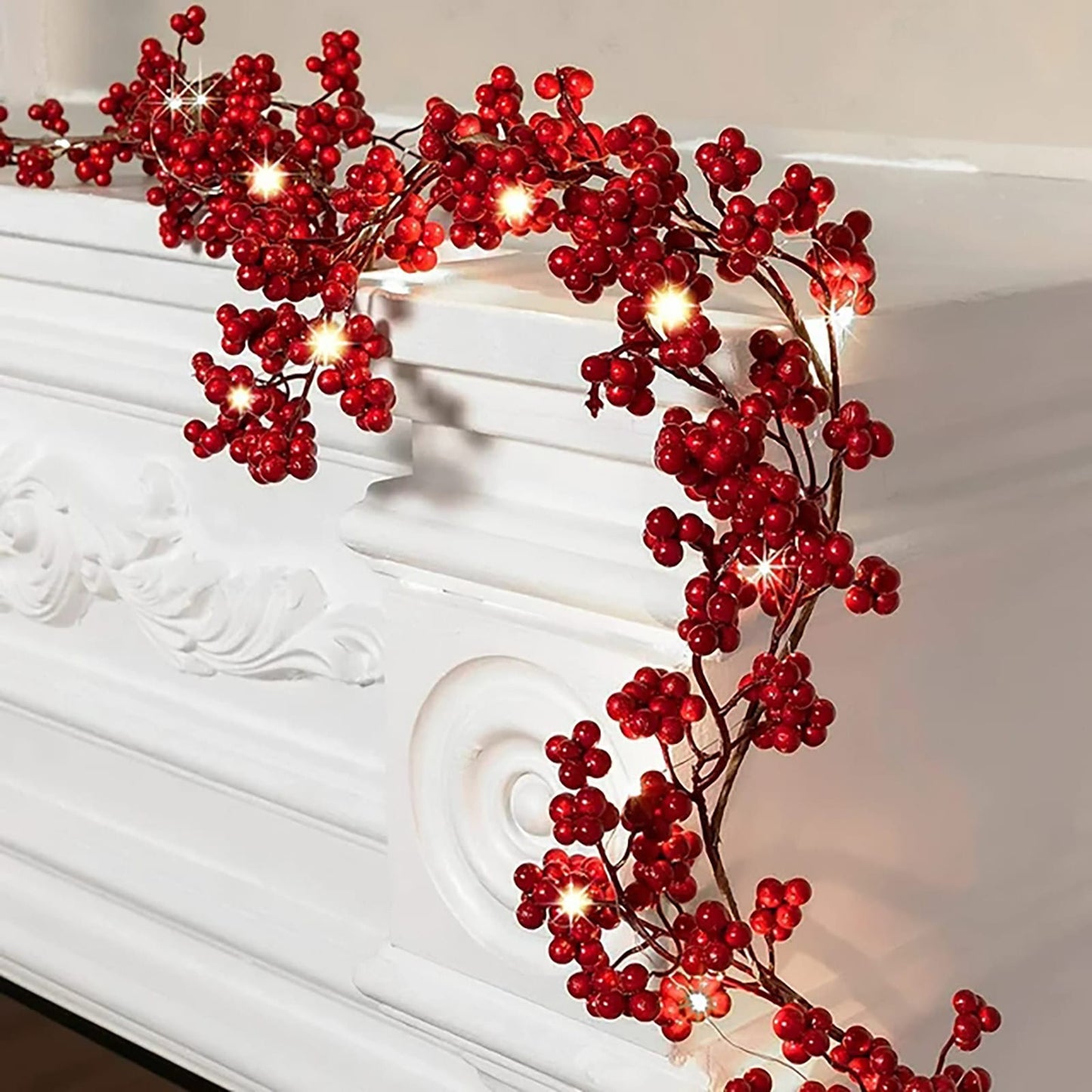 2M Christmas Garland Artificial Red Berry Plants  with light