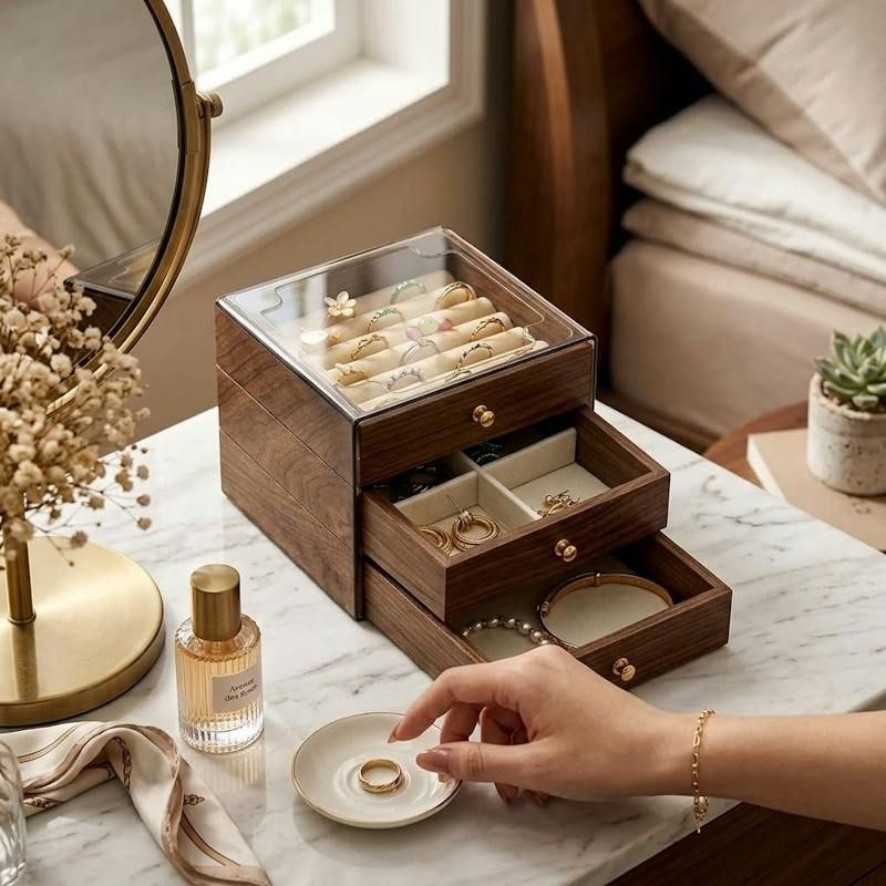 Elegant 3-Tier Wooden Jewellery Storage Box