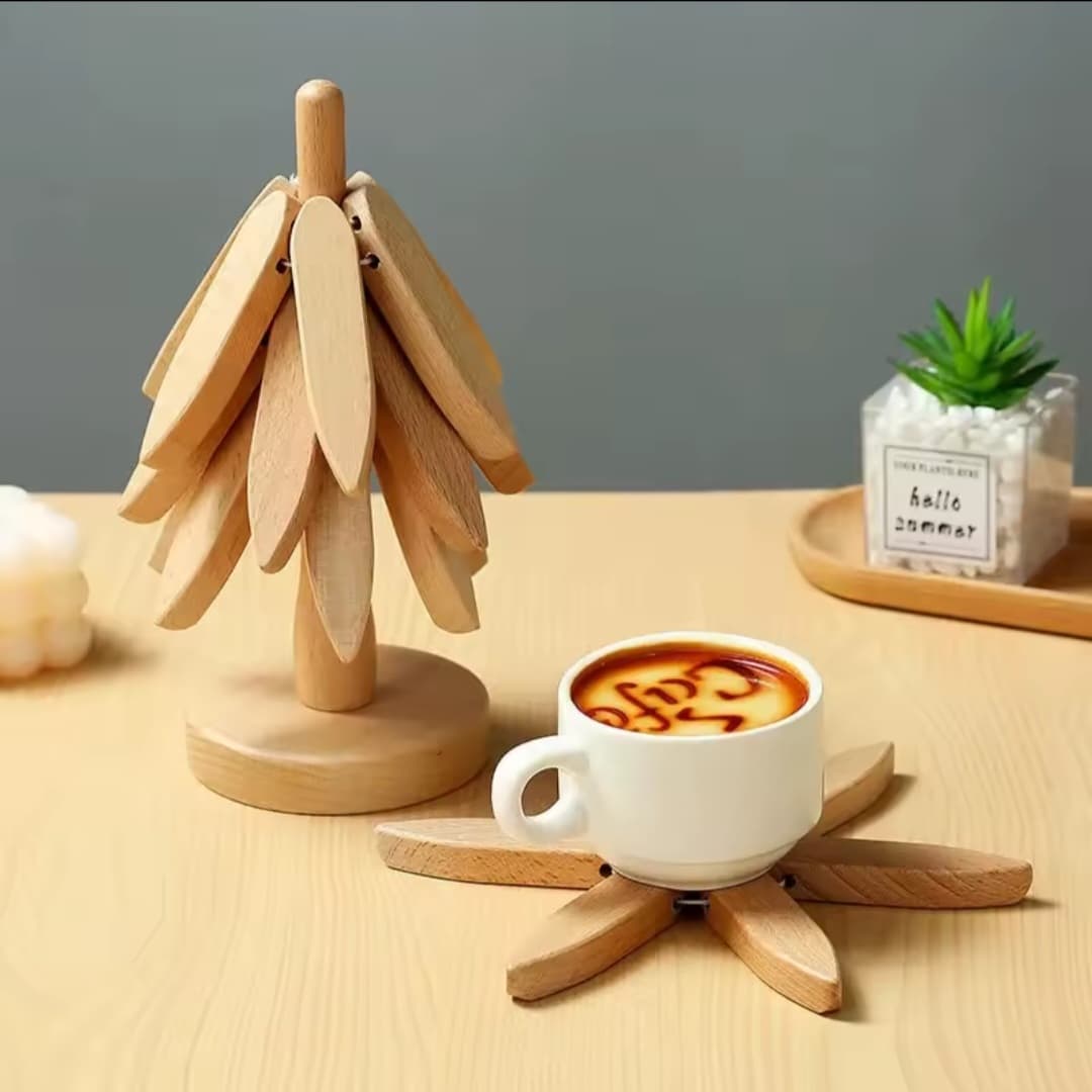 Heat resistant wooden tree shaped table/pot mat