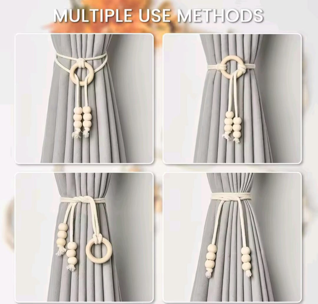 2pcs Natural Cotton Rope Curtain Tiebacks Boho Style