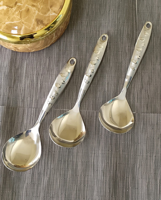 love handle Stainless steel silver serving spoon available in 4 types (soup, short, long , or meat grill fork)