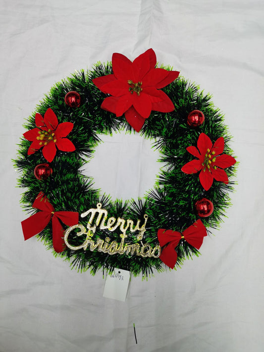 30CM Christmas Wreath for Front Door \ Window with pine artificial garland, Christmas red balls, red bow ties flowers & MERRY CHRISTMAS Word