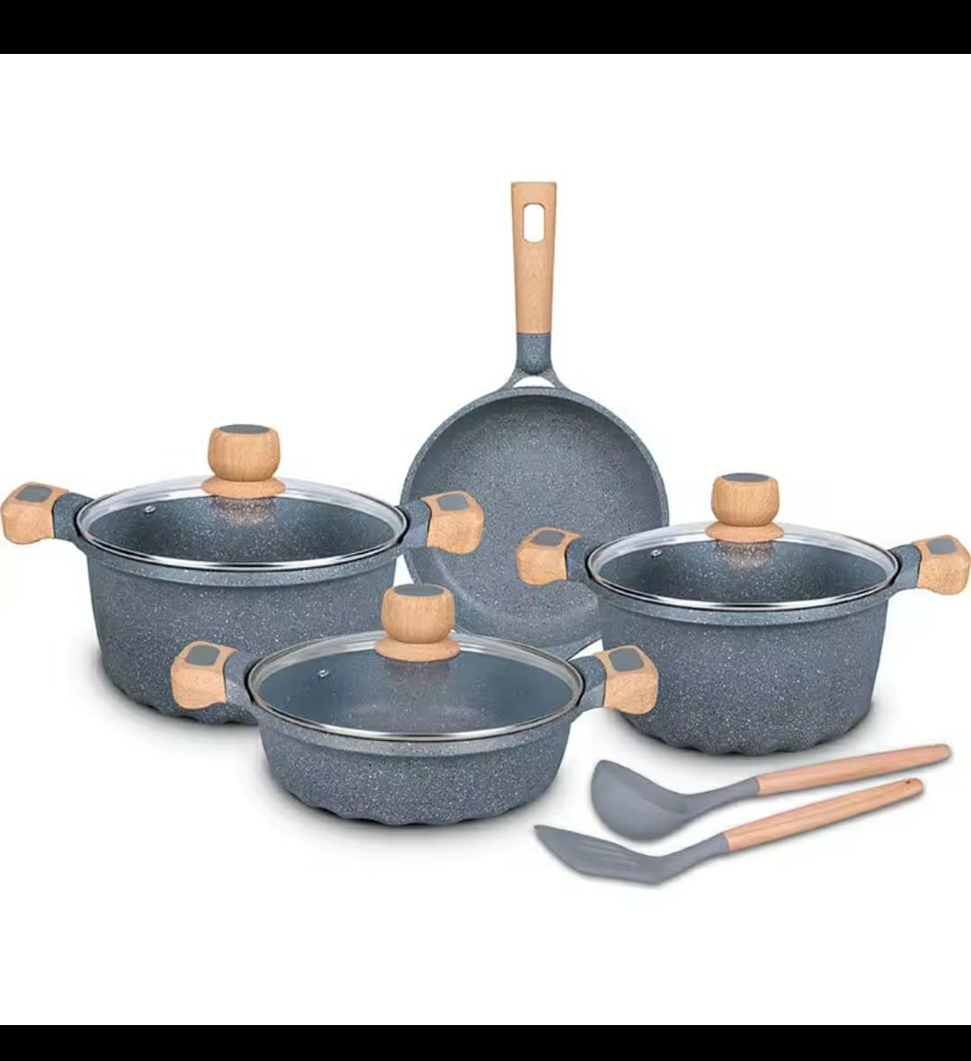 11pcs Heavy duty cookware with bamboo handle set