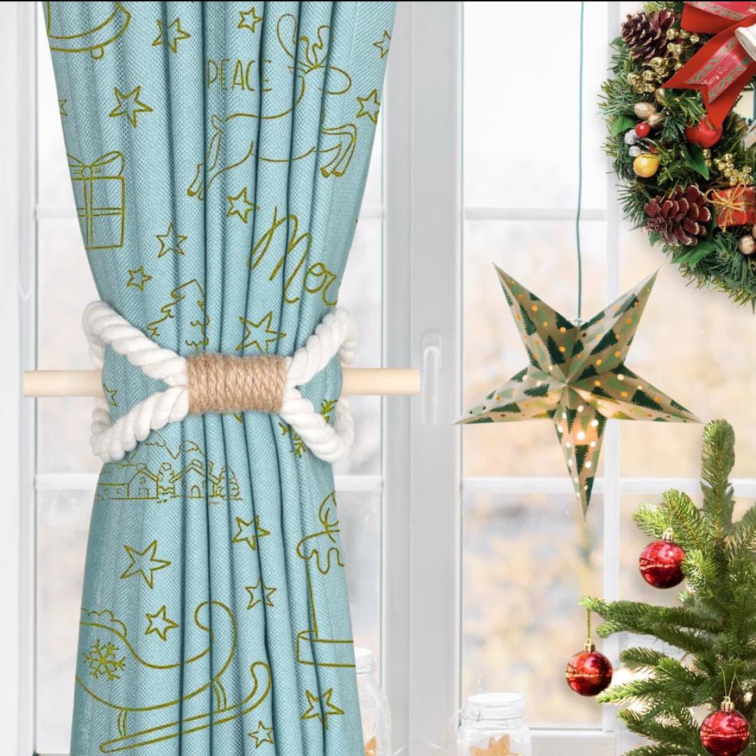 Curtain Tiebacks Rustic Holdbacks for Drapes, Farmhouse Tie Backs for Curtains, Cotton Jute Rope with Wood Club, Natural Boho Decor Shabby Chic Drapery Holder, Pack-2