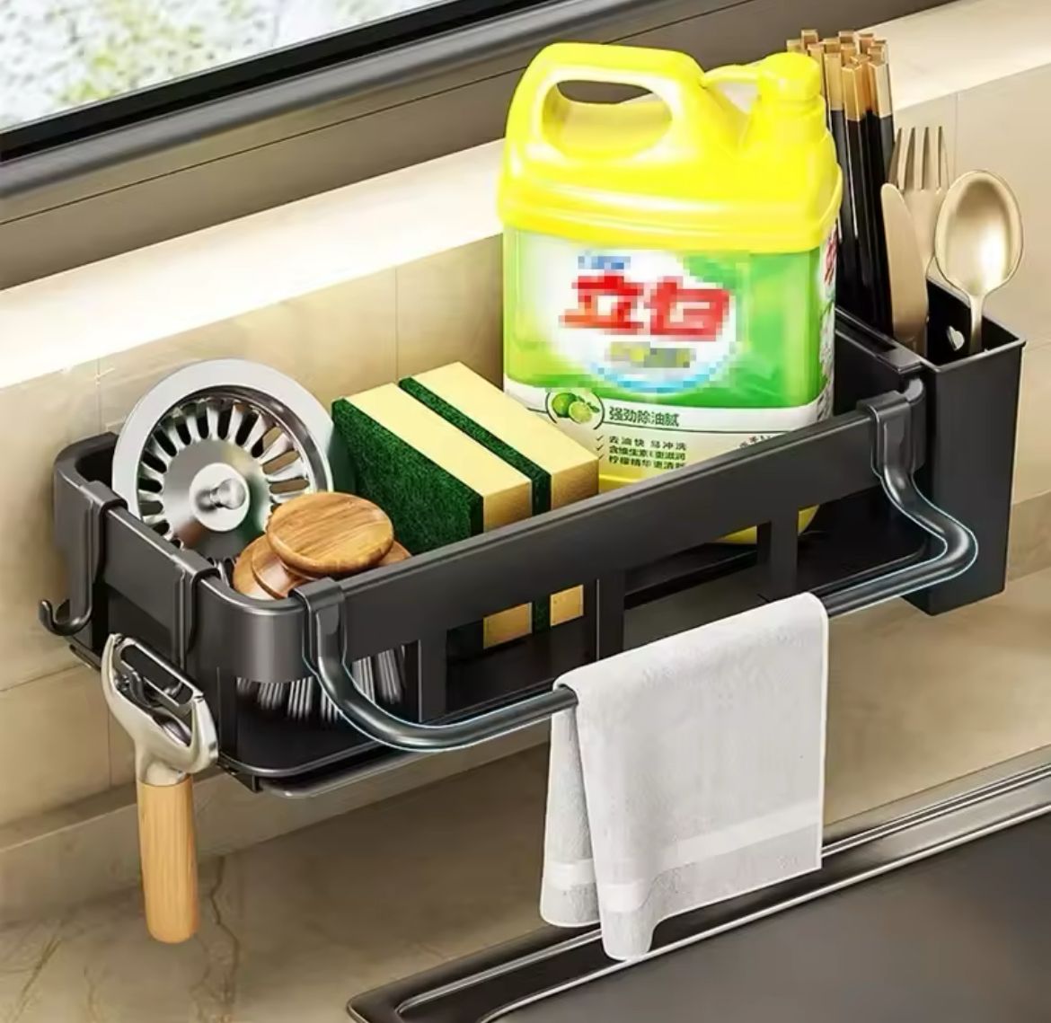 New Style Kitchen Sink Drain Rack Sponge with drain tray and cutlery holder